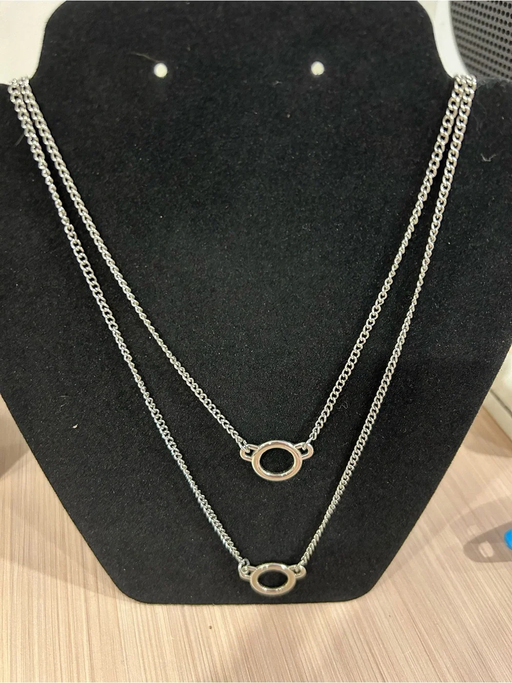 Silver Double Layer Circle Pendant Necklace - Women's Jewelry